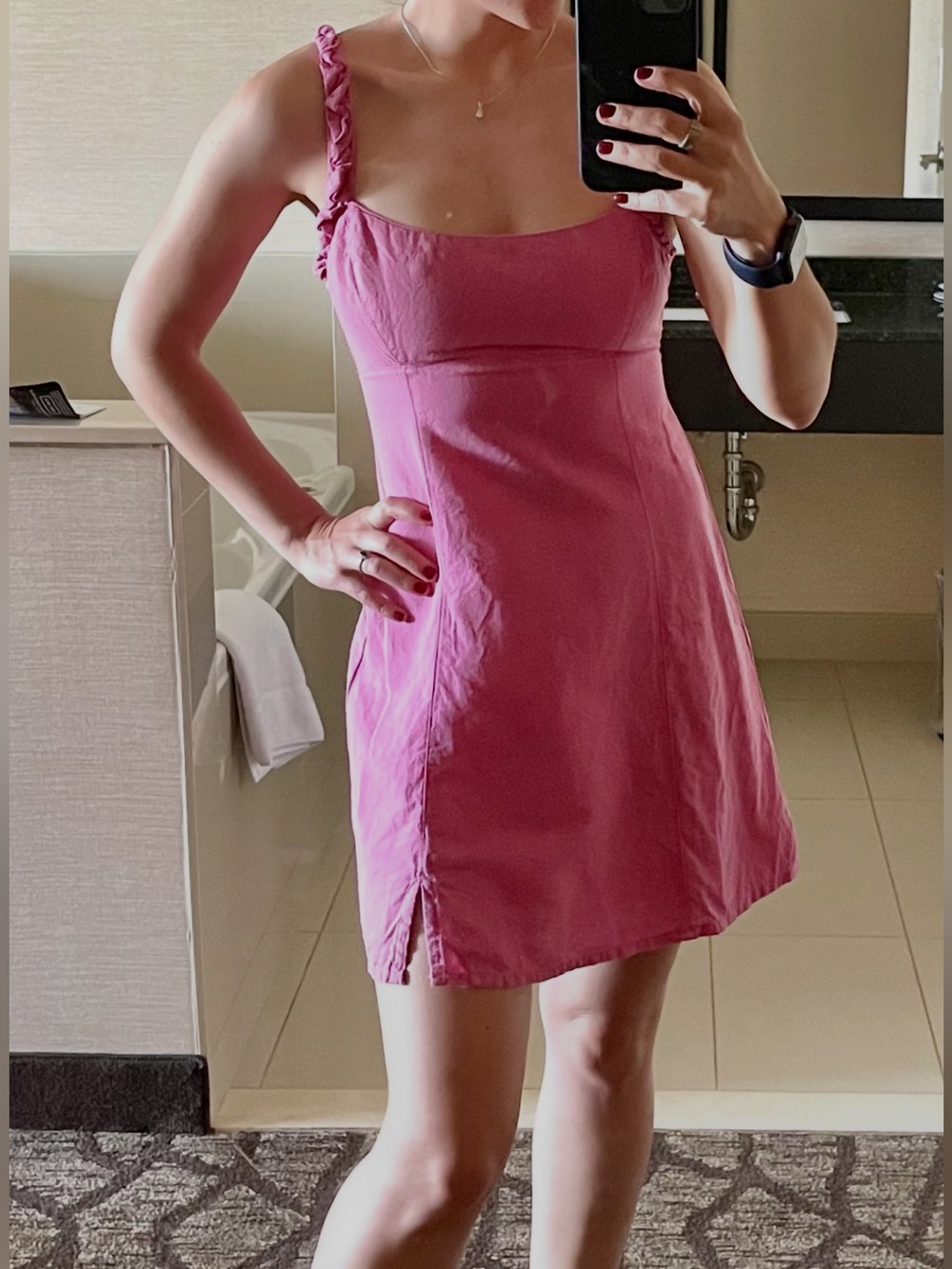 Zara Linen Braided-Strap Chemise in Raspberry
